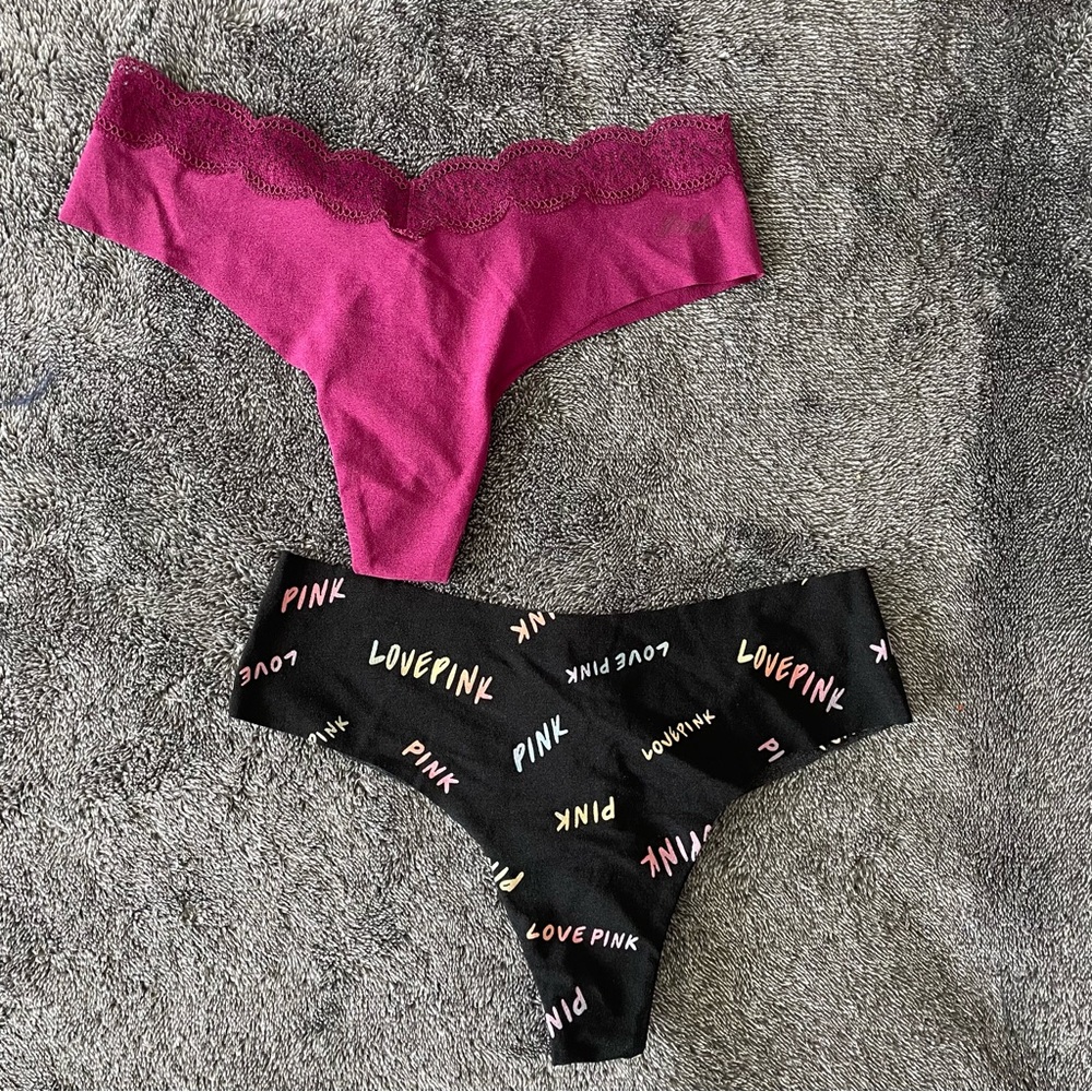 NEVER WORN - PINK Victoria’s Secret - Black and Pink Thong Set